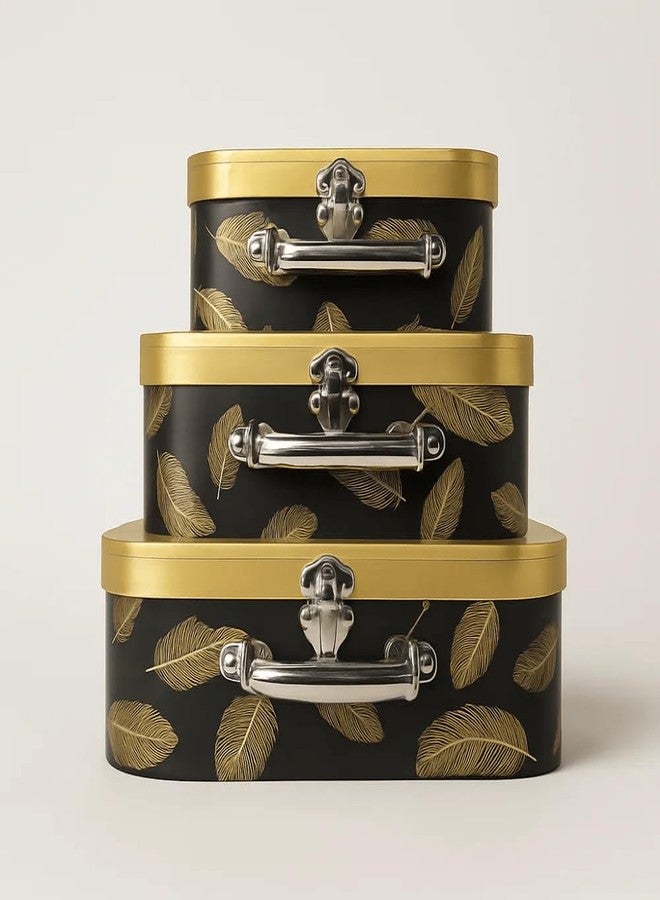 اويسيس مجموعة أواسيس من 3 صناديق هدايا مستطيلة لعيد الحب وسلال الزهور مع غطاء | صندوق باقة كلاسيكي لتنسيقات الزهور وسلال الهدايا | صندوق تغليف هدايا مزخرف على طراز تانك - أسود وذهبي - Image 2